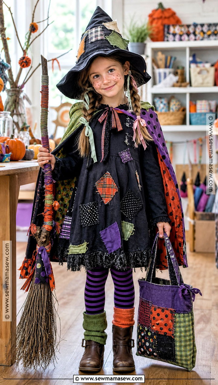 Patchwork Witch Costume - 30 kids witch costume ideas