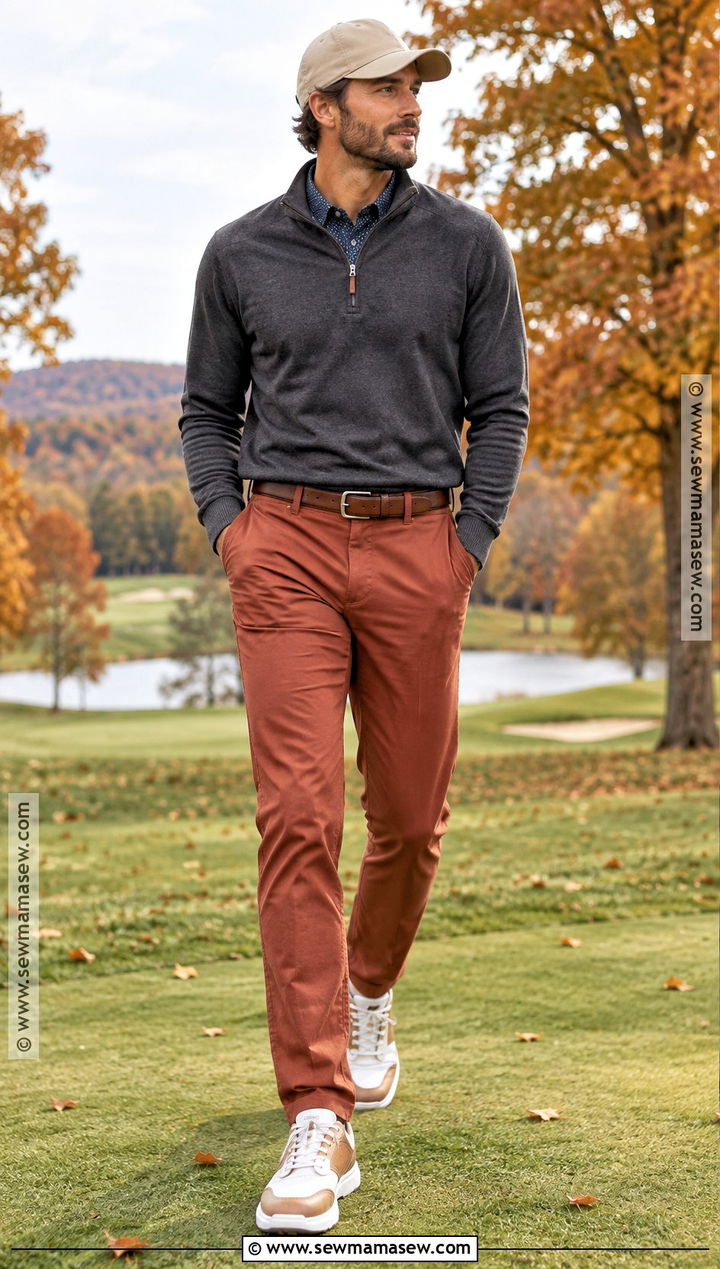 Patterned Polo And Quarter Zip Outfit - 20 fall golf outfits for men