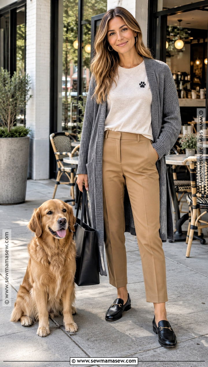 Paw Print Dog Mom Shirt With A Long Cardigan - 15 Fall Dog Mom Shirt Ideas