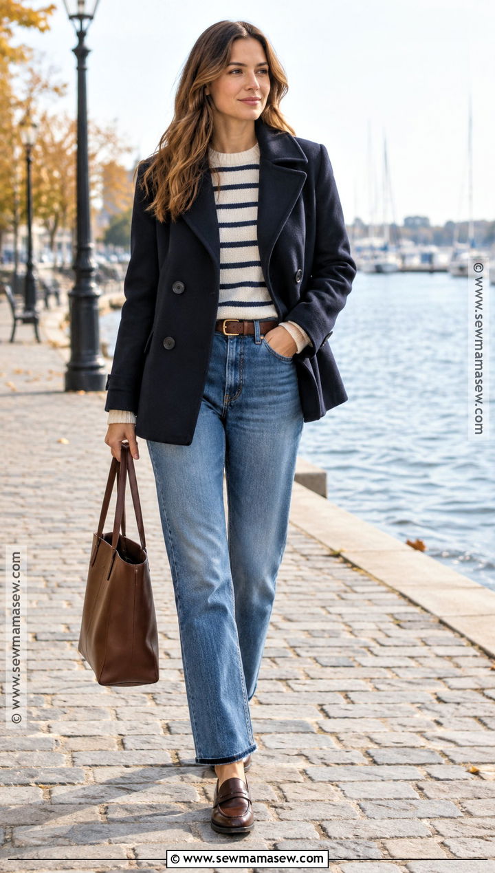 Pea Coat With Striped Sweater - 25 autumn coats