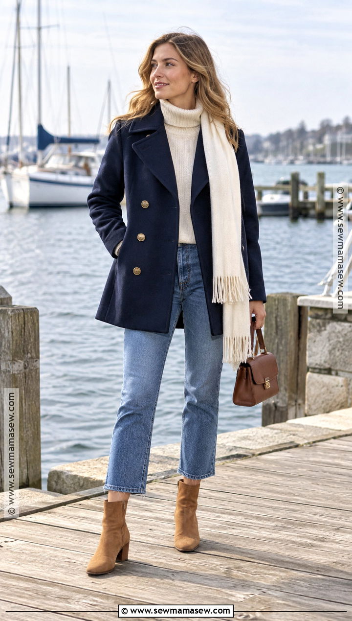 Pea Coat and Cropped Jeans Coastal Fall Outfit - 25 Coastal Fall Outfits