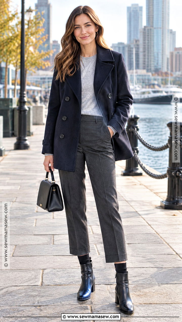 Pea Coat and Cropped Trousers Outfit - 30 fall winter outfits