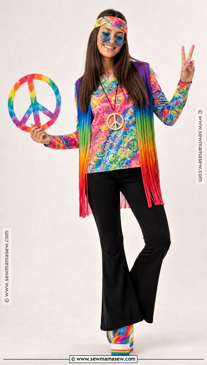 Peace Sign Hippie Costume With Black Flares - 45 hippie costume ideas
