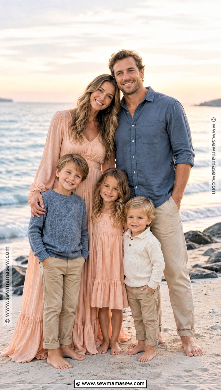 Peach And Slate Blue Fall Beach Family Outfit - 20 fall family beach pictures outfits