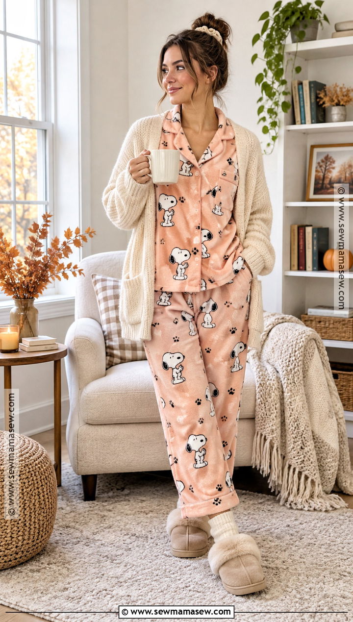 Peach Snoopy Plush PJs With Cream Socks - 15 american eagle snoopy pjs fall ideas