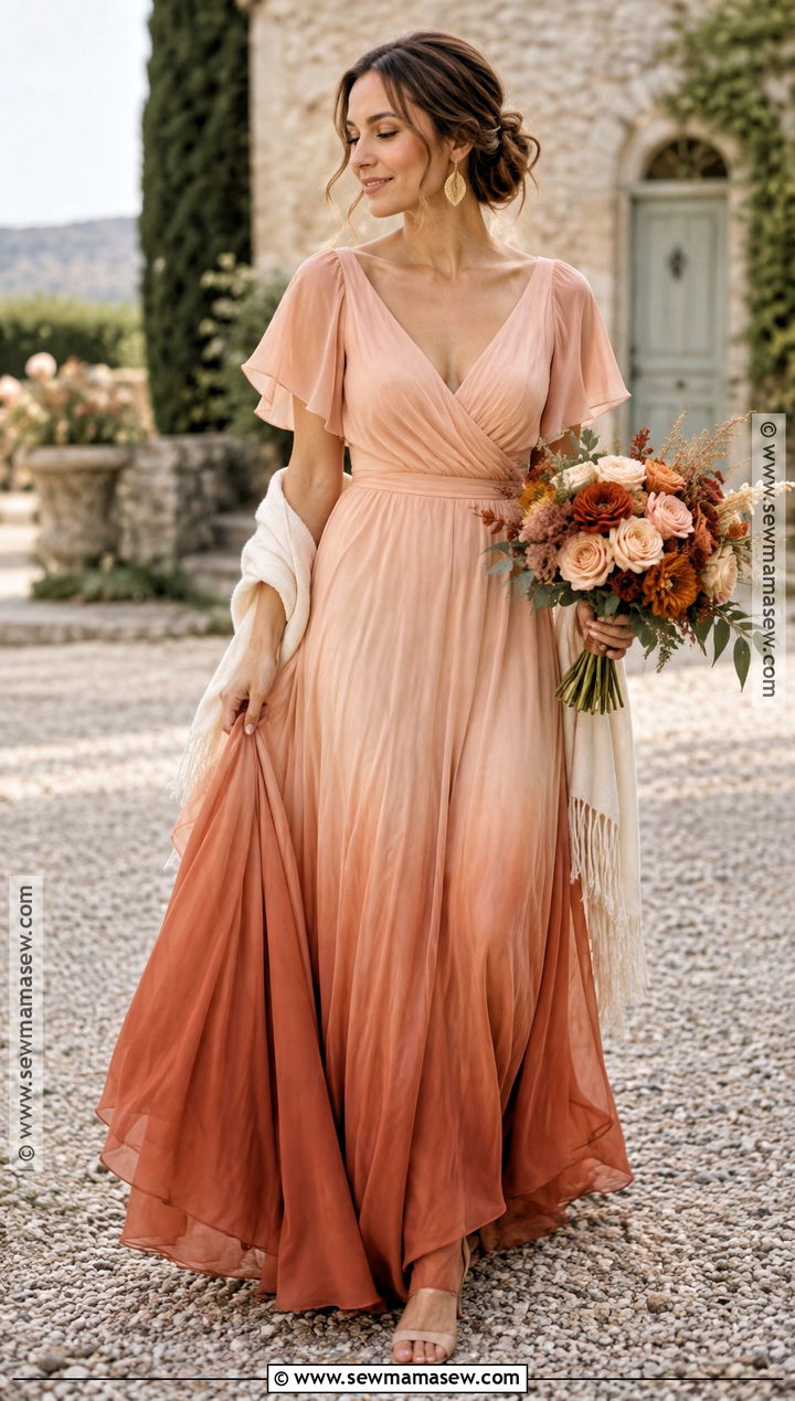 Peach To Terracotta Ombre Wedding Dress - 15 fall ombre wedding dress ideas