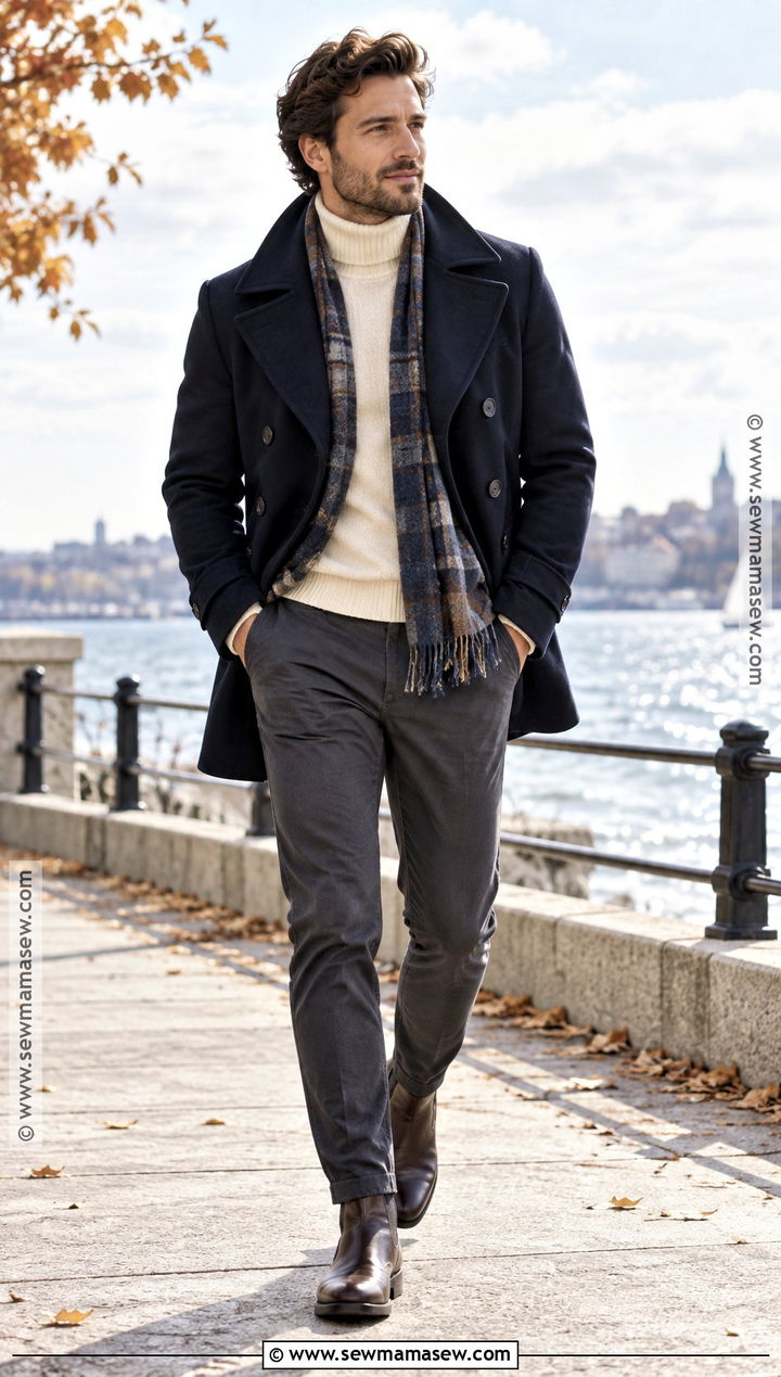 Peacoat Autumn Outfit With Turtleneck - 25 autumn outfits men casual