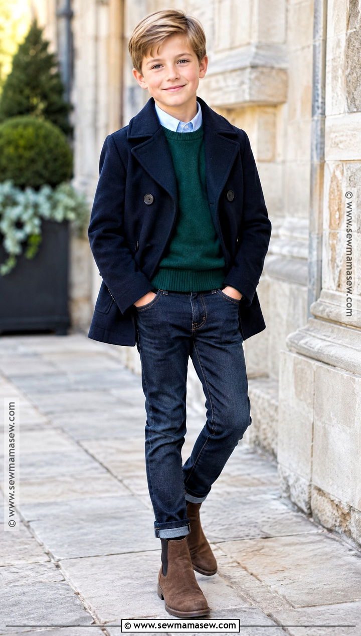 Peacoat With Sweater And Dark Jeans - 25 Boy Fall Outfits