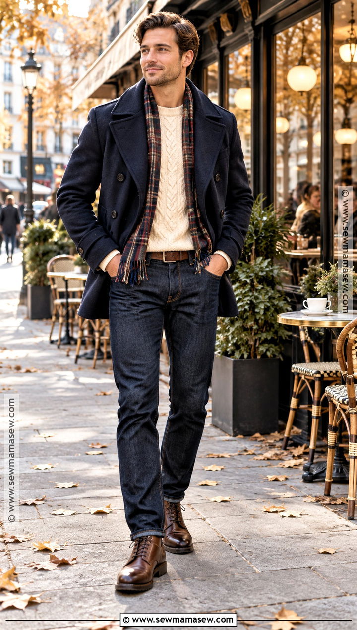 Peacoat With Sweater And Jeans - 20 mens fall jackets