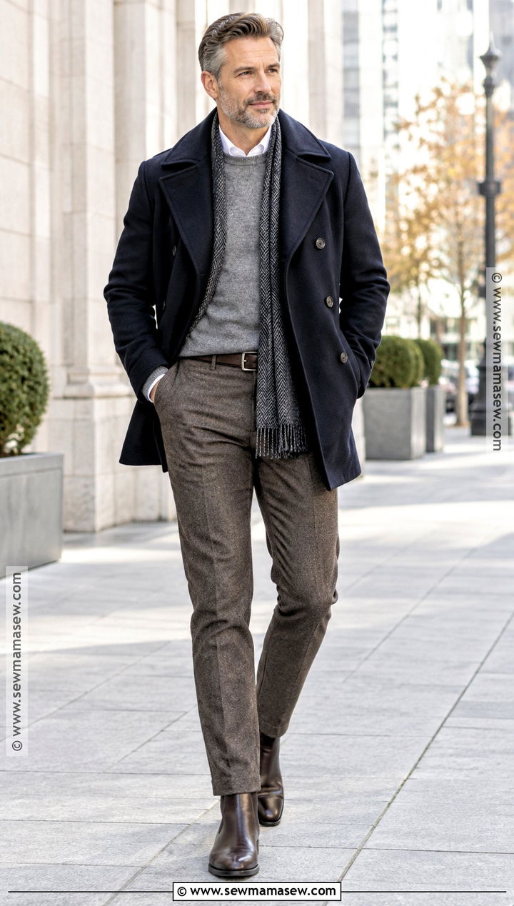 Peacoat With Sweater And Wool Trousers - 15 Male Outfits Autumn