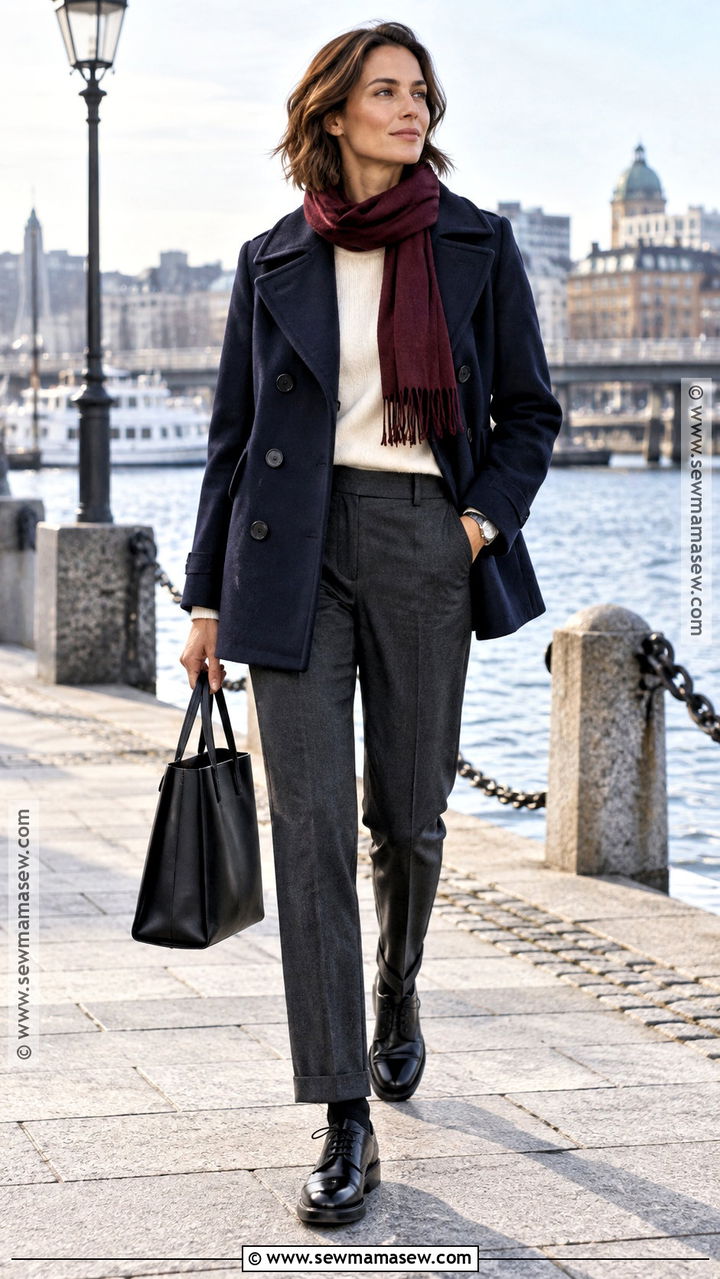 Peacoat and Tailored Pants Fall Outfit - 20 Fall Outfits Masc for Women