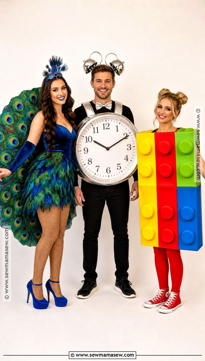 Peacock Alarm Clock And Building Block Costume - 35 rhyme without reason costume 3 people ideas
