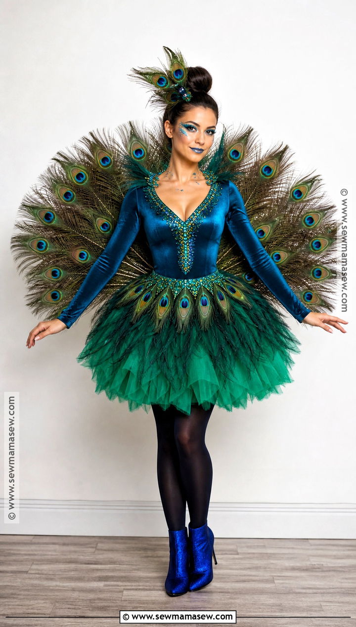 Peacock Bird Costume With Feather Fan - 30 bird halloween costume ideas
