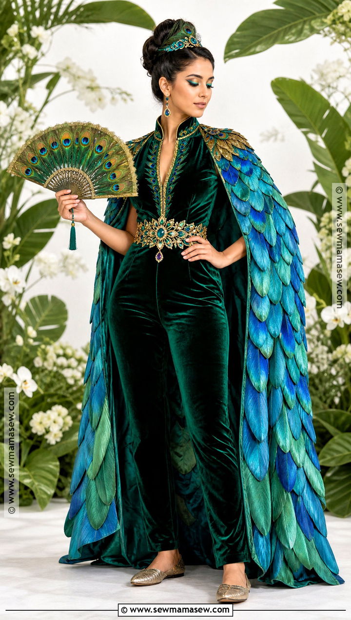 Peacock Costume With Jeweled Feather Cape - 30 Unique Costume Ideas for Women