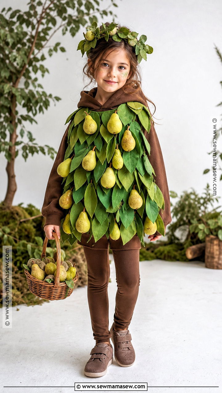 Pear Tree Costume With Green Fruit - 30 tree costume ideas for kids