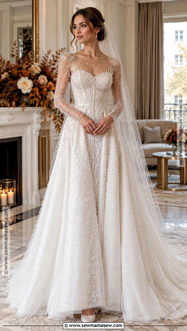 Pearl Beaded Fall Bridal Dress - 20 fall bridal dresses
