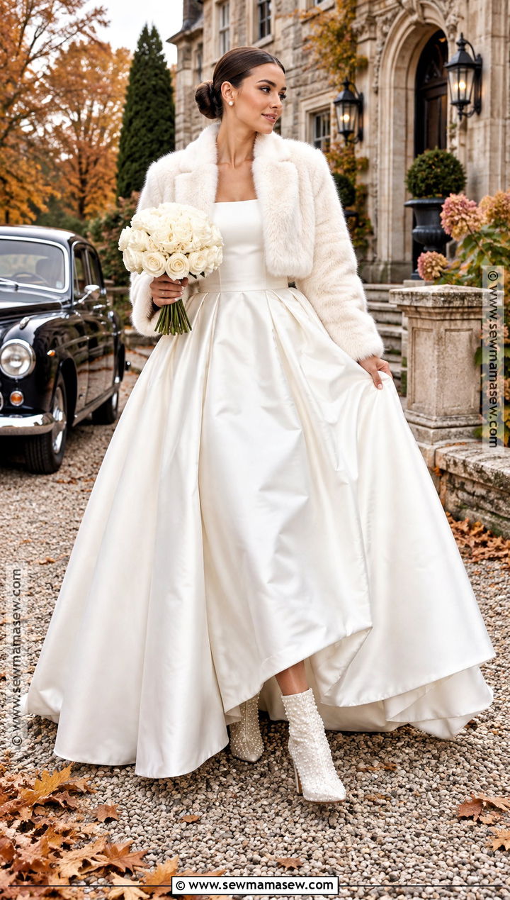 Pearl Bridal Boots With Satin Ball Gown - 15 fall wedding boots for bride