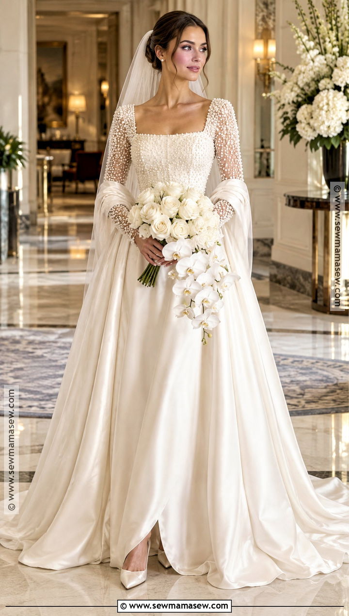 Pearl Detail Autumn Wedding Dress - 20 autumn wedding dress the bride ideas