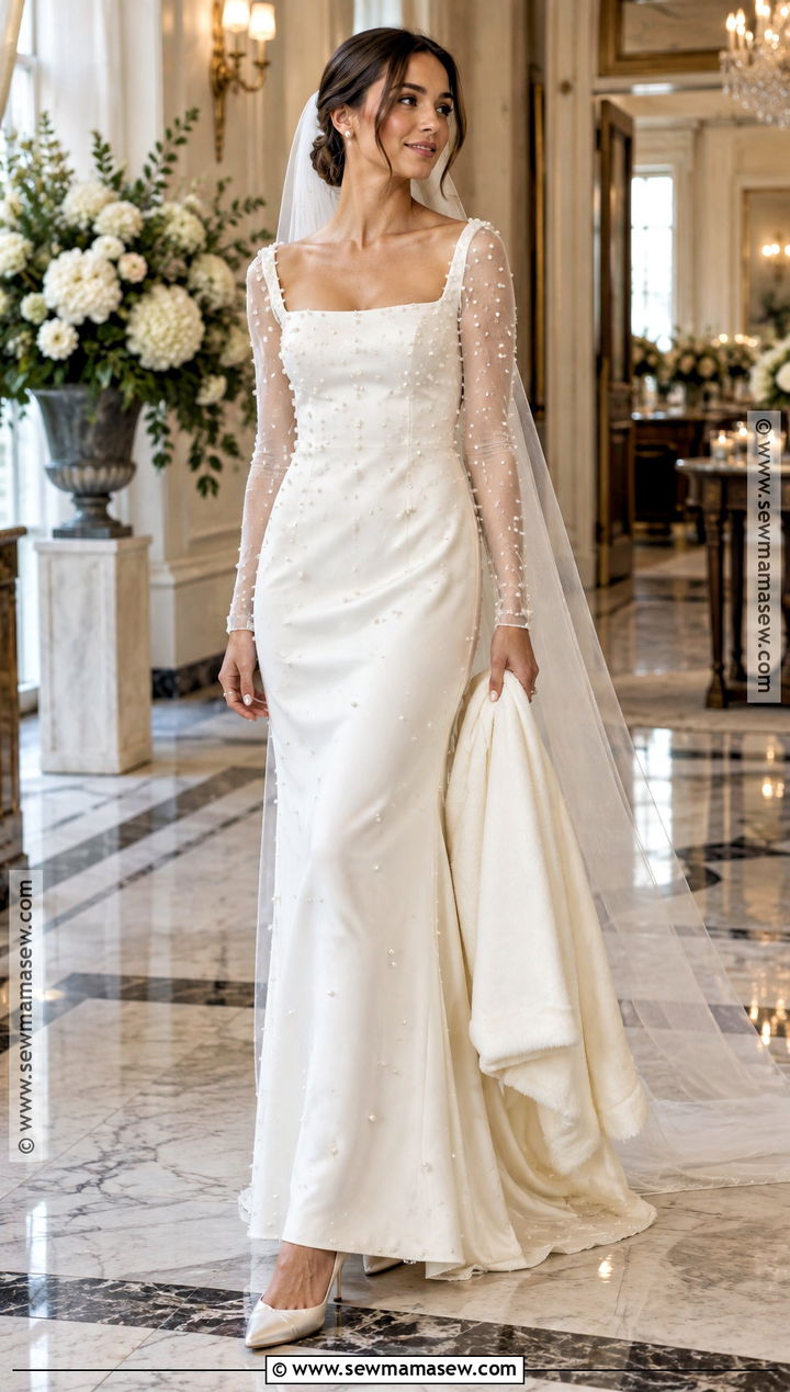 Pearl Detail Early Fall Wedding Dress - 15 early fall wedding dress ideas