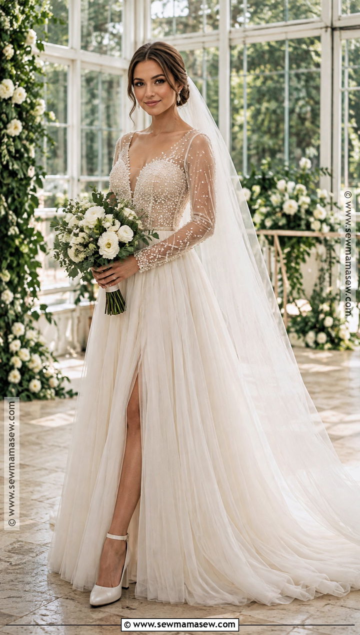 Pearl Embellished Autumn Wedding Dress - 25 autumn wedding dress ideas