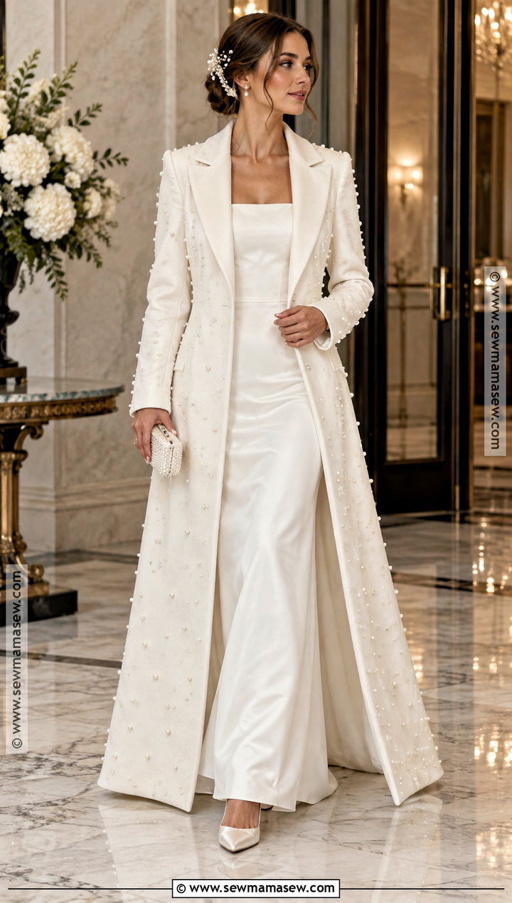 Pearl Embellished Bridal Coat - 15 fall wedding coats for brides