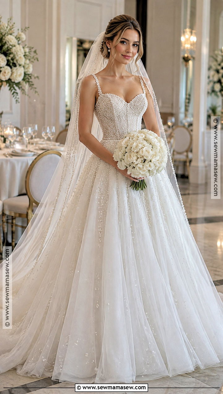 Pearl Embellished Fall Princess Wedding Dress - 15 fall princess wedding dress ideas