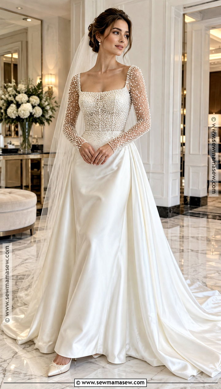 Pearl Embellished Fall Wedding Dress - 20 wedding dresses fall