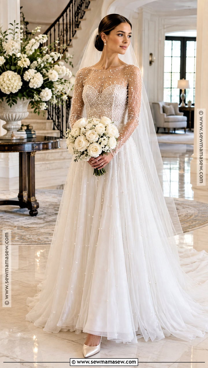 Pearl Embellished Fall Wedding Dress - 25 fall wedding dresses bride
