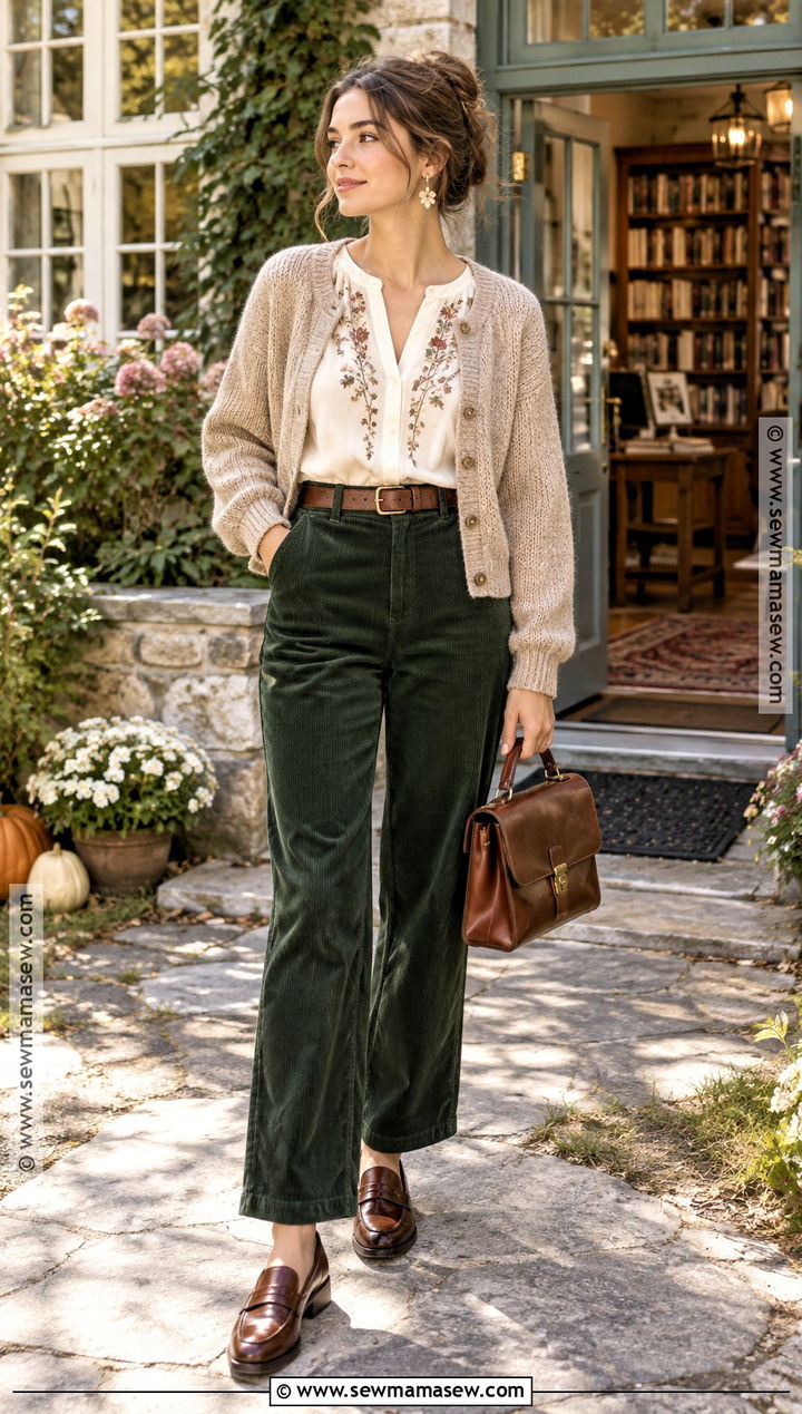 Peasant Blouse And Corduroy Pants Fall Cottage Outfit - 20 Fall Cottage Outfits