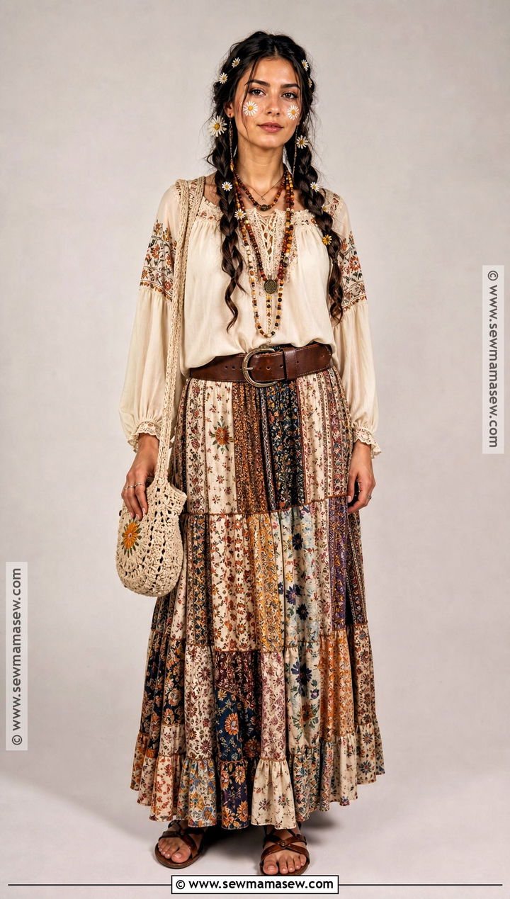 Peasant Blouse And Patchwork Skirt Hippie Costume - 30 hippie outfits 70s costume