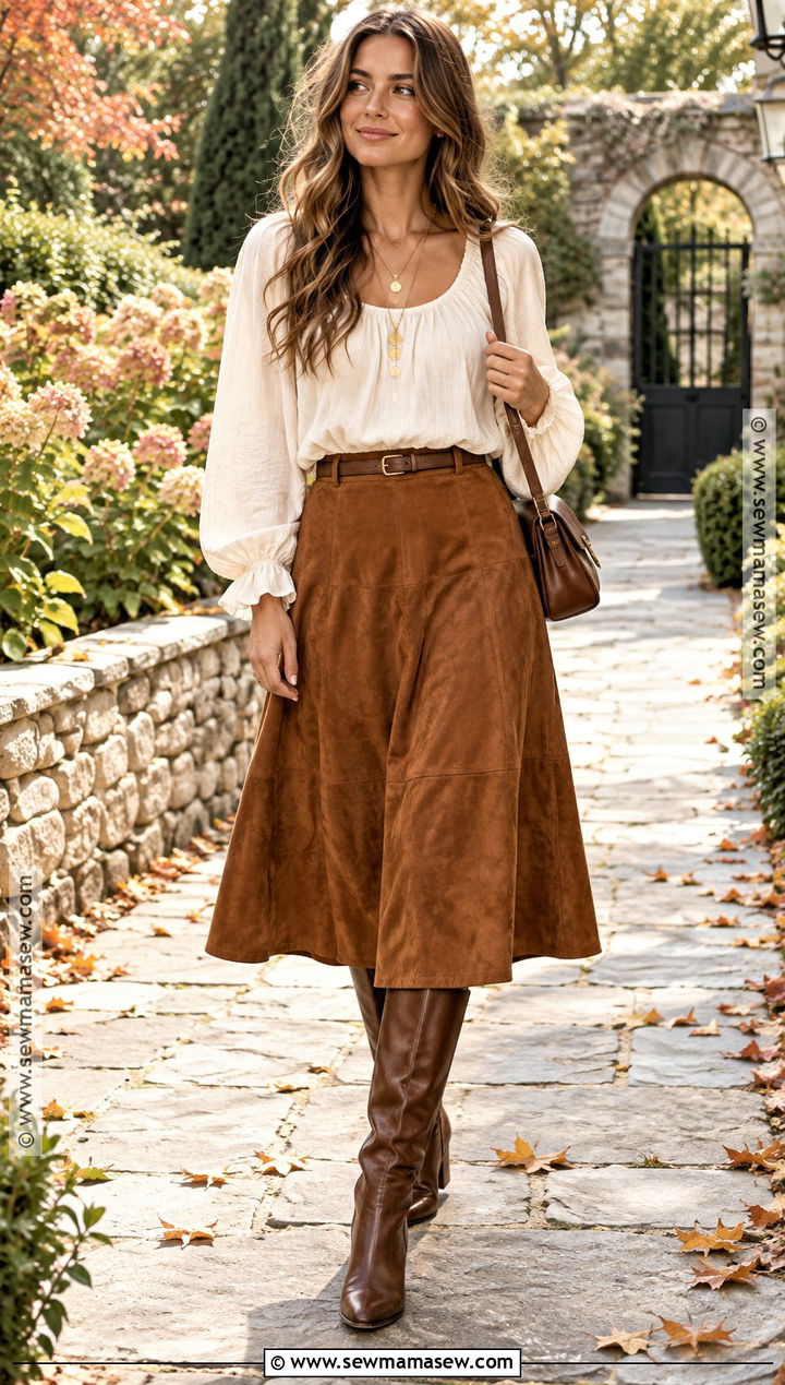 Peasant Blouse And Suede Skirt Boho Fall Outfit - 25 boho fall outfits
