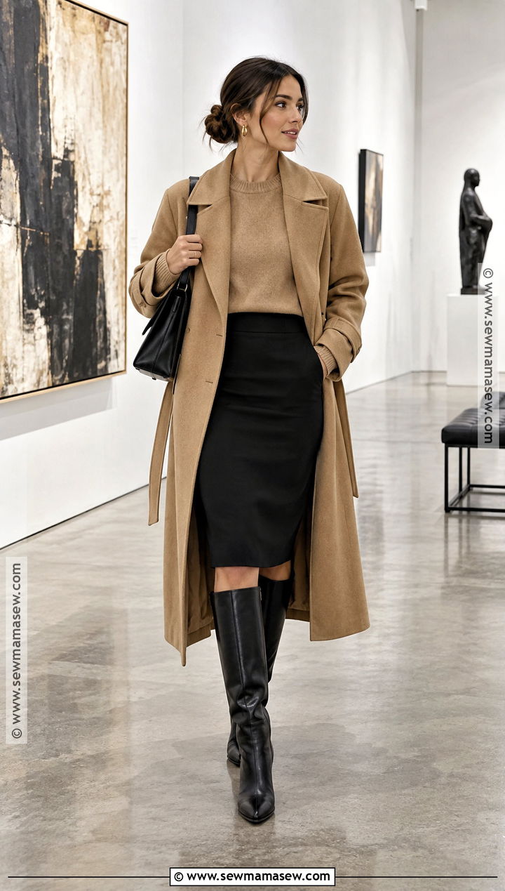 Pencil Skirt And Knee High Boots Fall Date Night Outfit - 30 fall date night outfit ideas