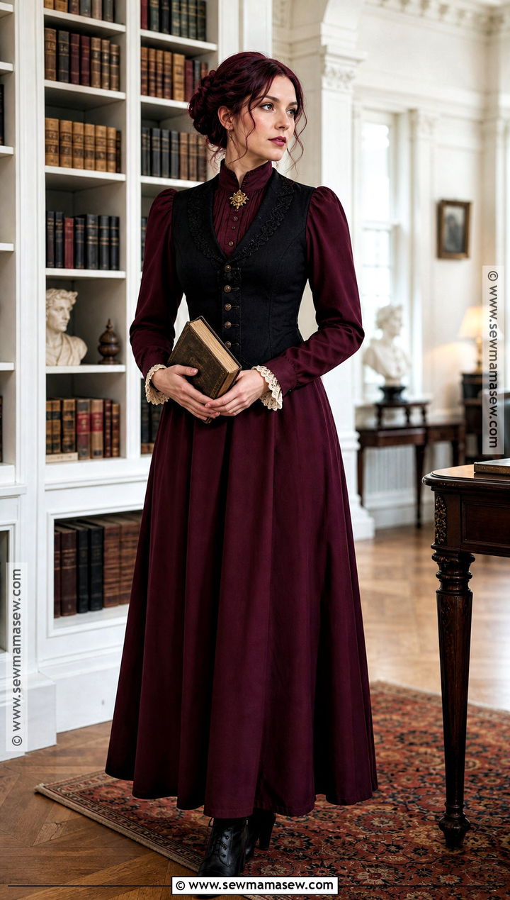 Penelope Cosplay With Burgundy Library Dress - 30 Penelope Cosplay Ideas
