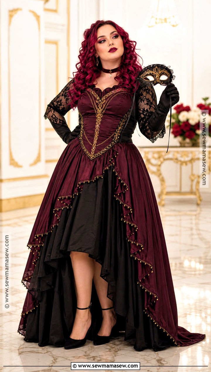 Penelope Cosplay With Burgundy Masquerade Gown - 30 Penelope Cosplay Ideas