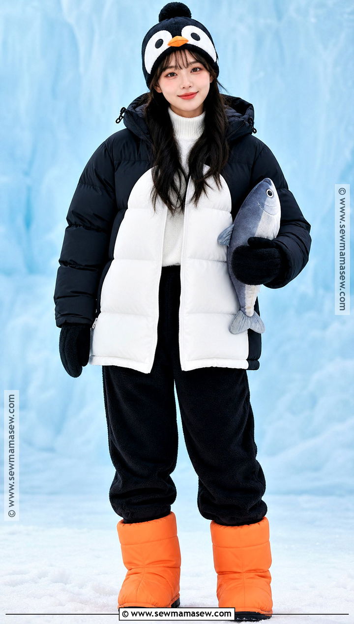 Penguin Costume With Black Puffer Coat - 40 warm halloween costumes