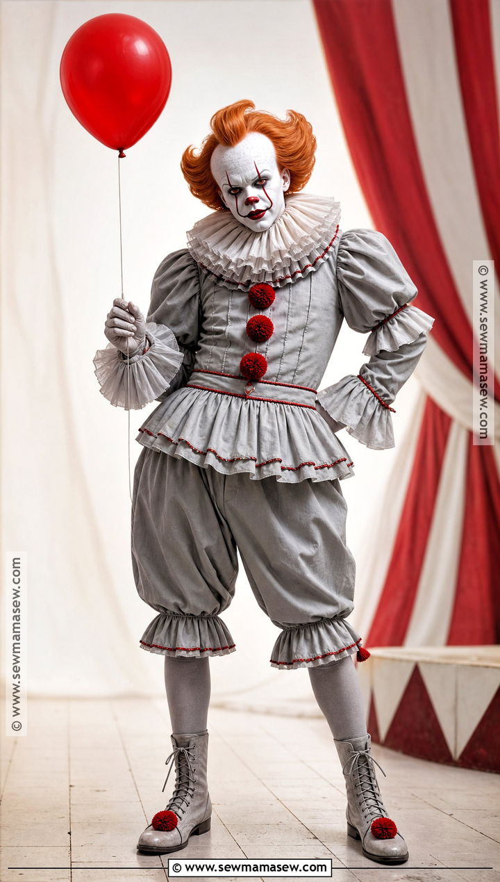 Pennywise Costume With Gray Ruffled Suit - 30 scary movie costumes