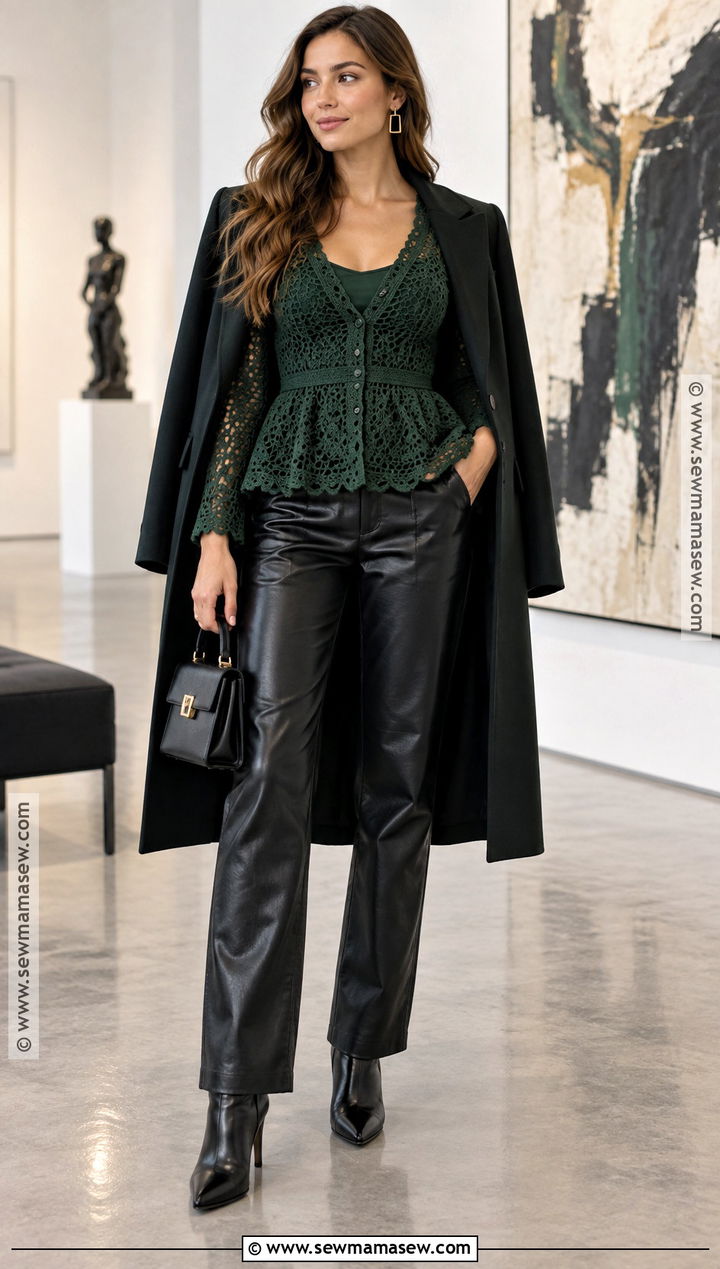 Peplum Crochet Blouse With Leather Pants - 15 fall crochet blouse ideas