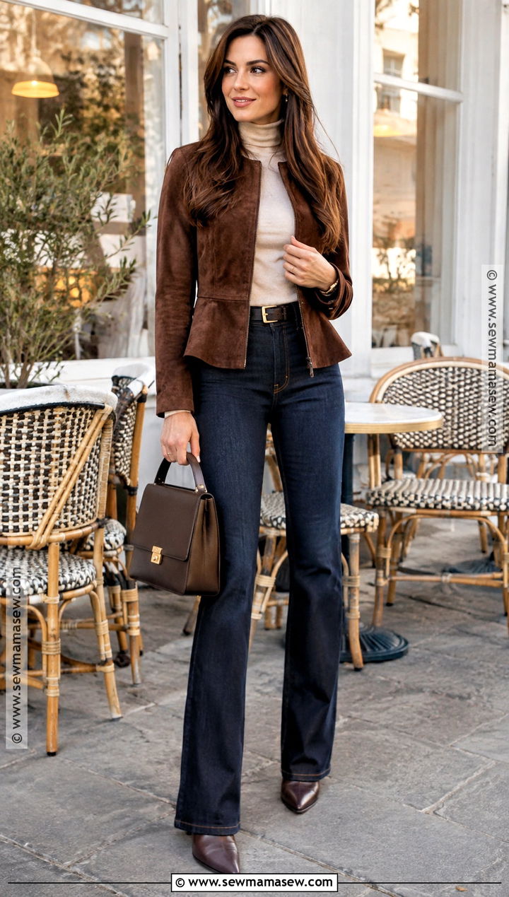 Peplum Suede Jacket With Dark Jeans - 30 fall jackets