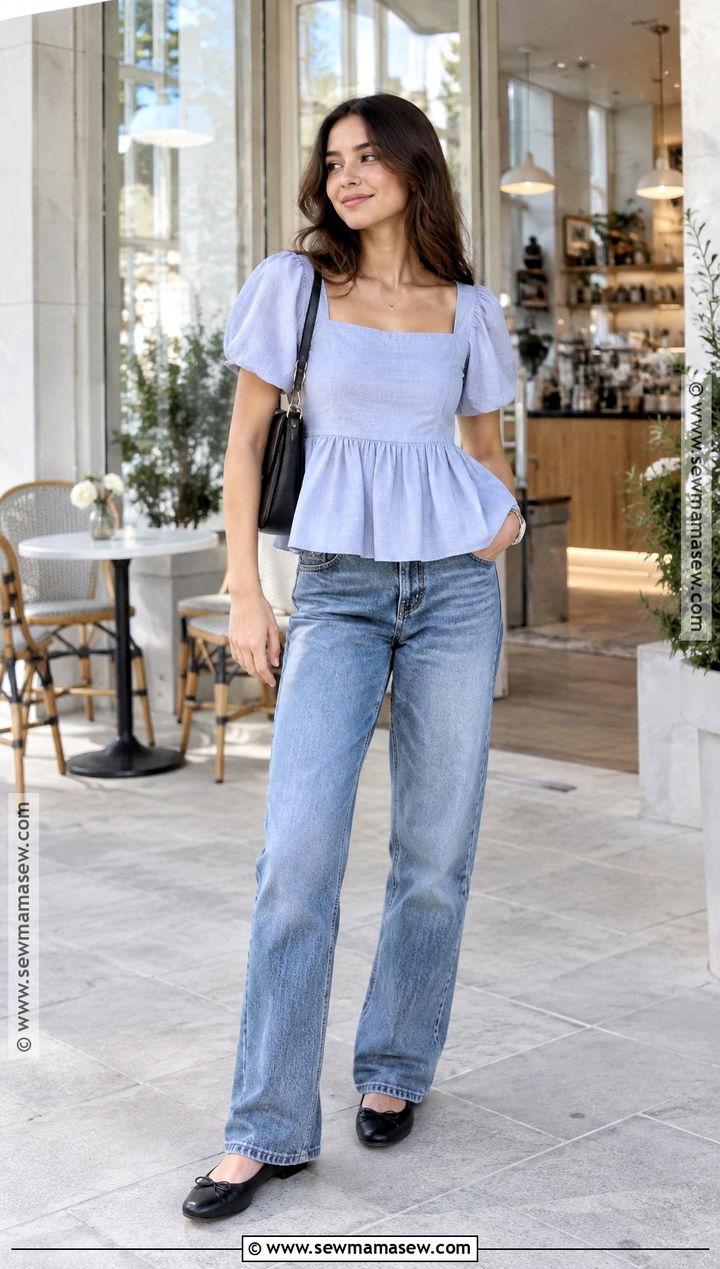 Peplum Top And Relaxed Jeans Summer School Outfit - 25 summer back to school outfits