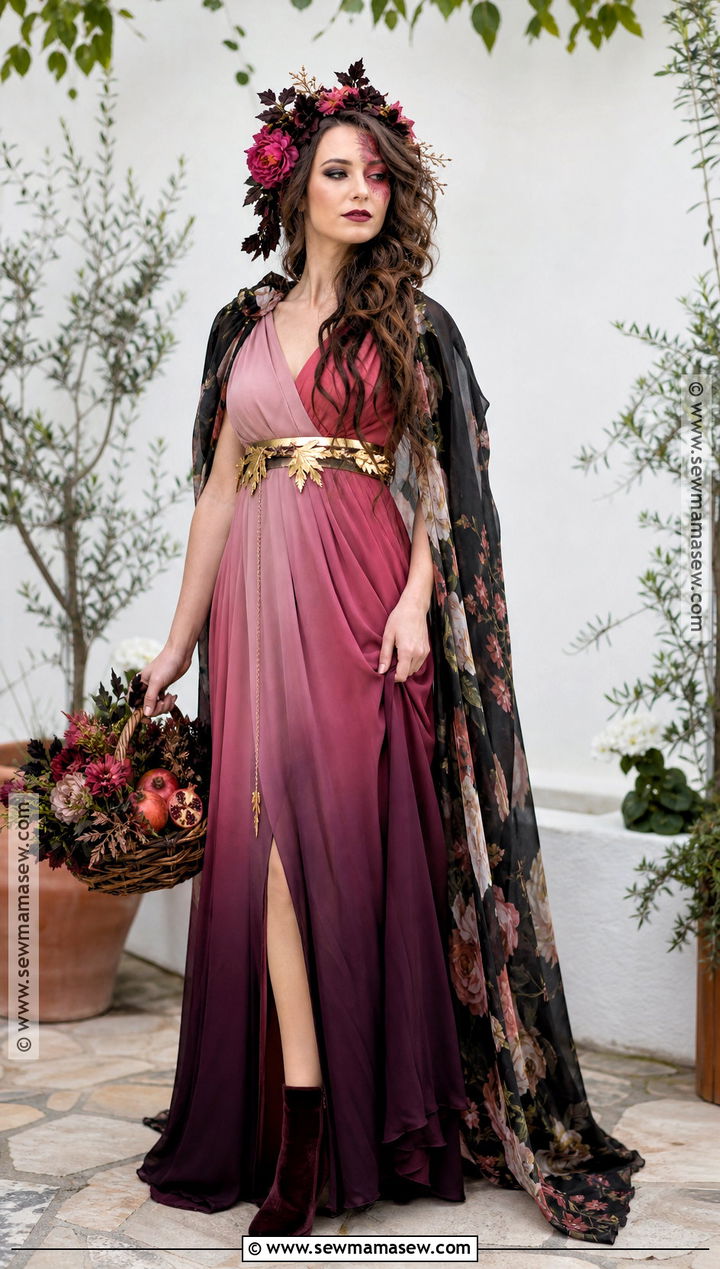 Persephone Greek Goddess Costume With Flower Cape - 30 greek godesses costume halloween ideas