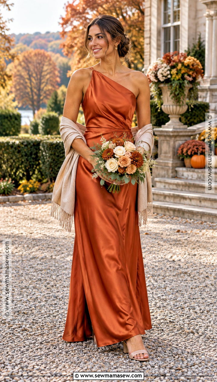Persimmon One Shoulder Autumn Bridesmaid Dress - 25 autumn bridesmaid dresses