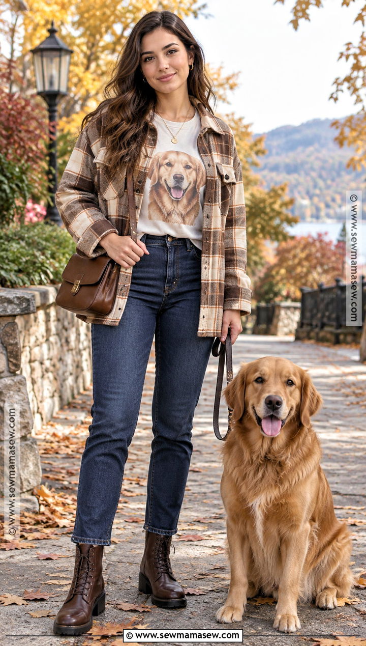 Personalized Dog Breed Shirt With A Plaid Shacket - 15 Fall Dog Mom Shirt Ideas