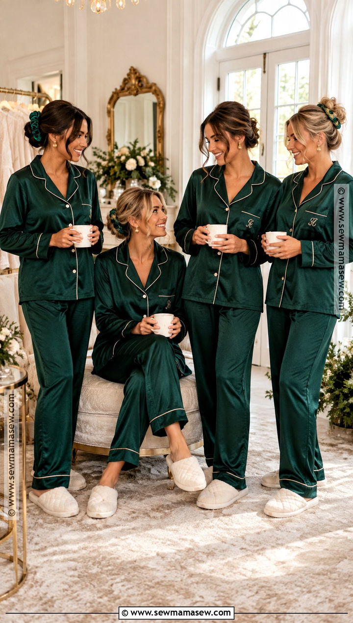 Personalized Emerald Bridesmaid Getting Ready Pajamas - 20 Bridesmaid Getting Ready Outfit Fall Ideas