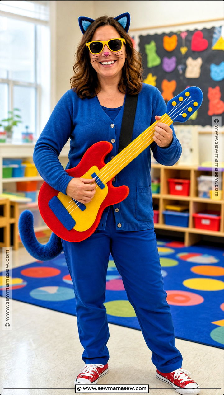 Pete The Cat Costume With Blue Cardigan - 30 teacher book character costumes