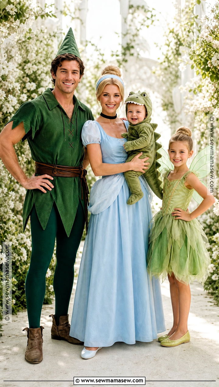Peter Pan Family Costume With Crocodile Baby - 30 Family Of 4 Halloween Costumes With for Babies