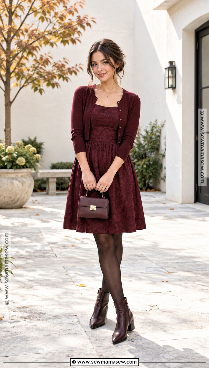 Petite Fall Sundress Outfit With Cropped Cardigan - 20 fall sundress outfit ideas