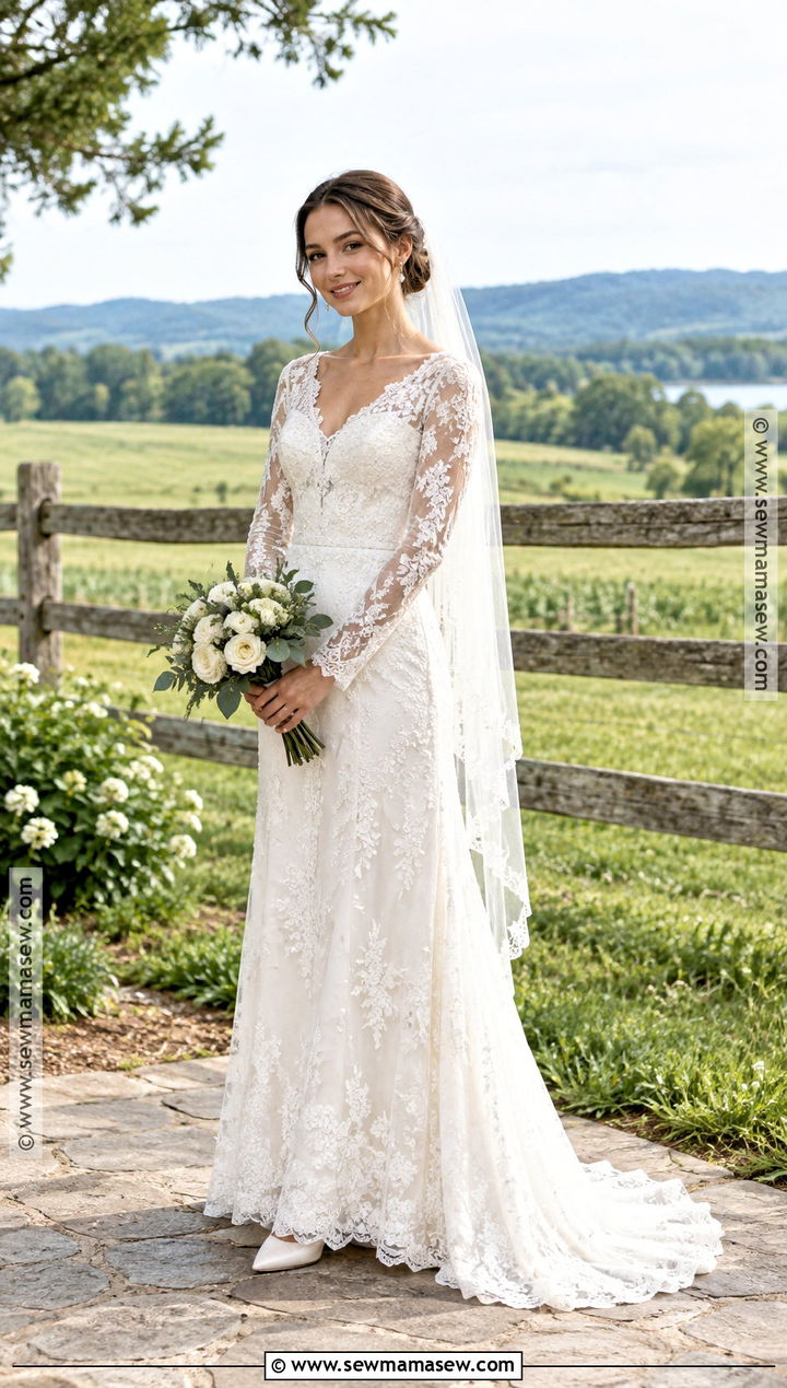 Petite Lace Long Sleeve Wedding Dress - 15 rustic fall wedding dress lace long sleeve ideas