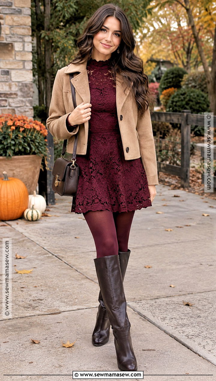 Petite Lace Mini Dress With Tall Boots - 20 Thanksgiving Lace Styles