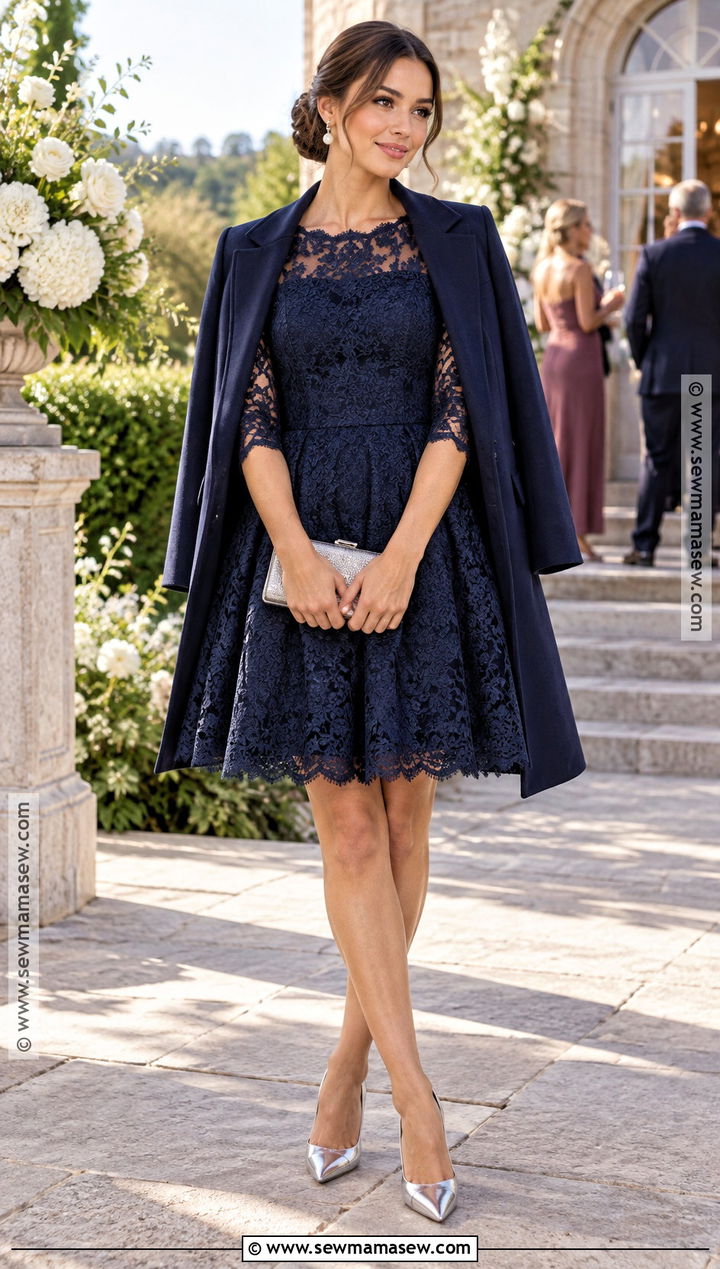 Petite Navy Lace Fit And Flare Dress - 15 Petite Wedding Guest Dress Fall Ideas
