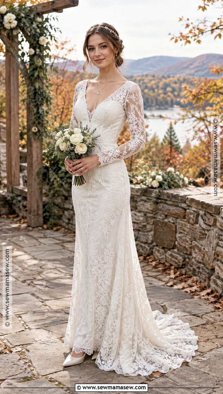 Petite Sheath Boho Long Sleeve Wedding Dress - 15 boho fall wedding dress long sleeve ideas
